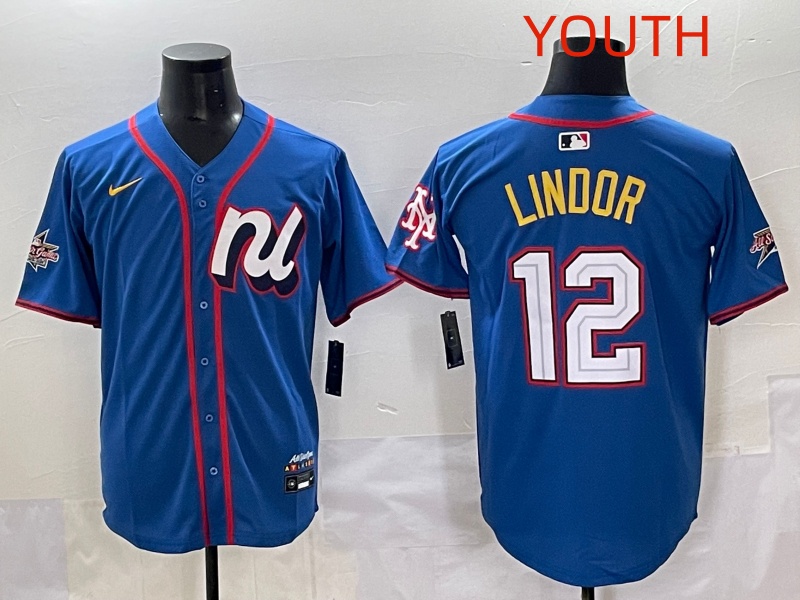 Youth 2025 New York Mets 12 Lindor Blue All star Nike MLB Jersey style 005